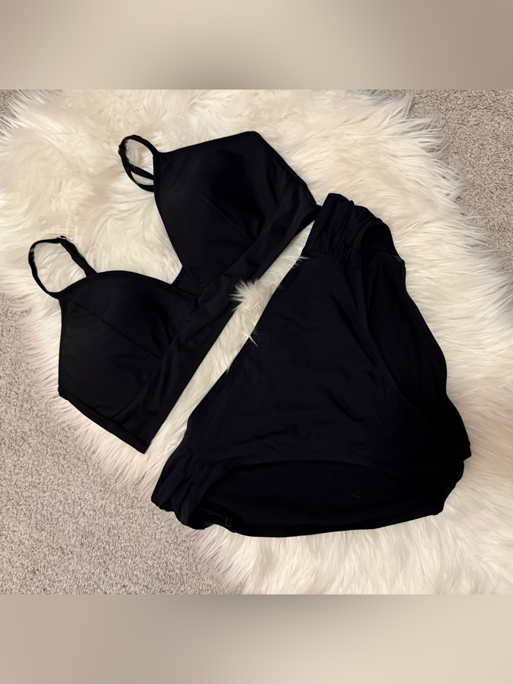 Black Two-Piece Swim Set - Solid Black Bikini